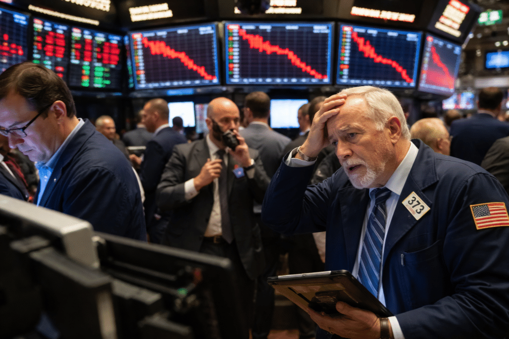 investors worrying about stock market fall at trading floor