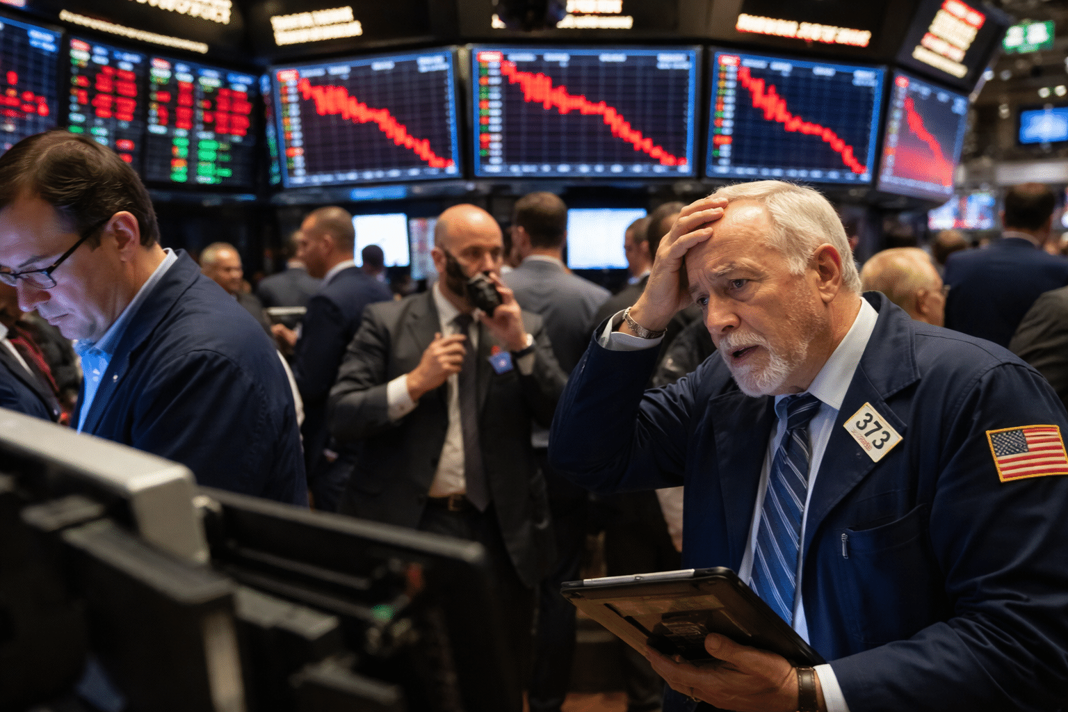 investors worrying about stock market fall at trading floor